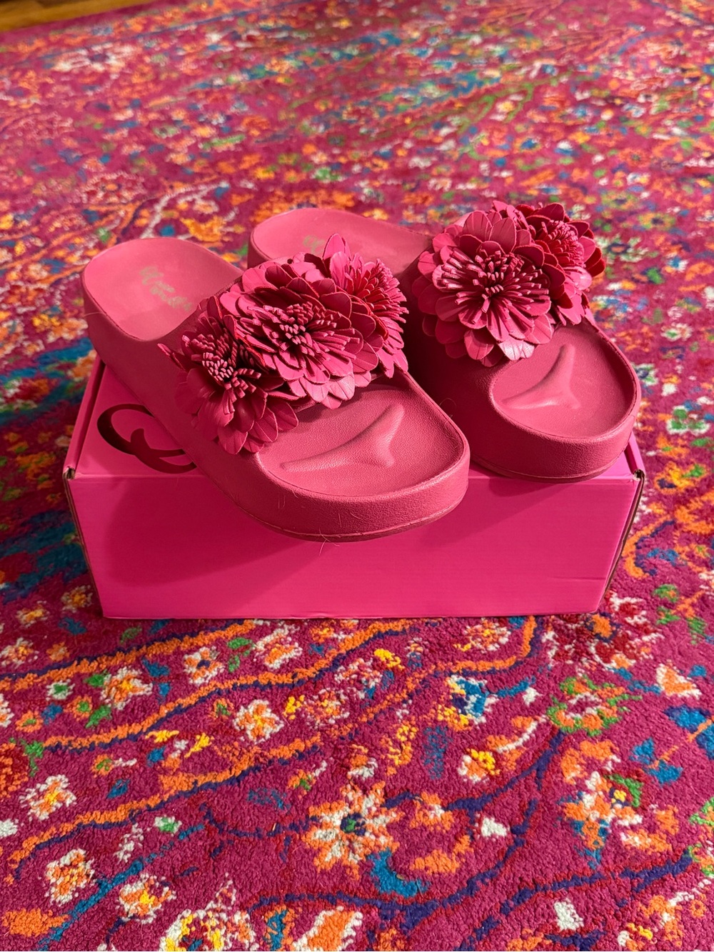 Olivia Miller Hot Pink Floral Slide Sandals